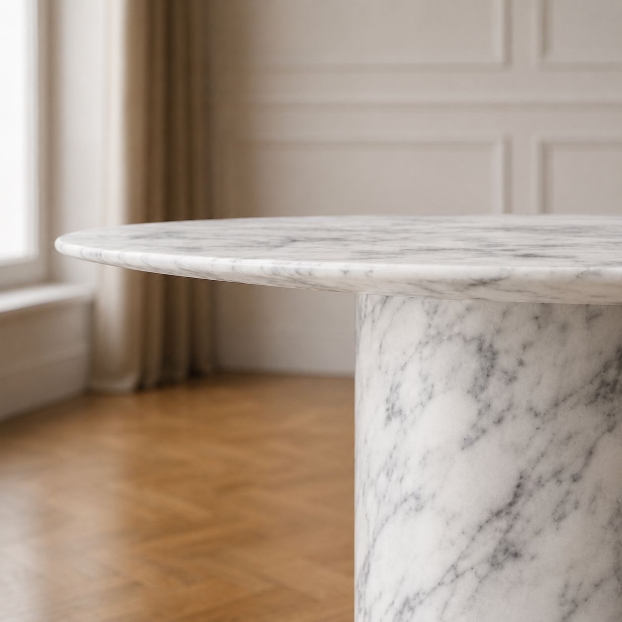 Mesa de Jantar Adana, detalhe do tampo circular