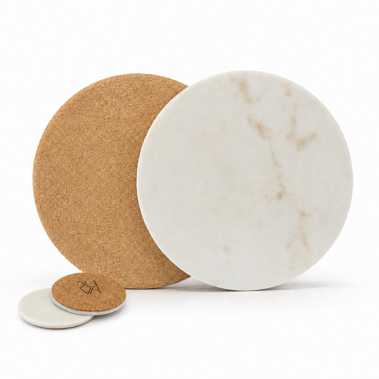 Conjunto de individual redondo e porta-copos em pedra natural Olivah